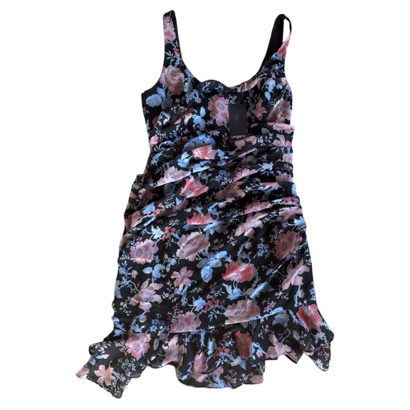 NWT Emanuel Ungaro Francesca floral ruched mini dress size M - Picture 4 of 6